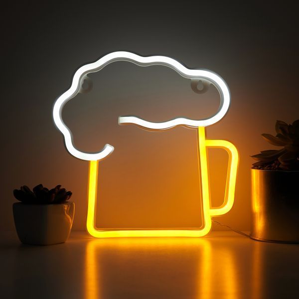 Декоративний настінний неоновий світильник "Пиво" на батарейках/USB 22*22 см Neon_beer фото